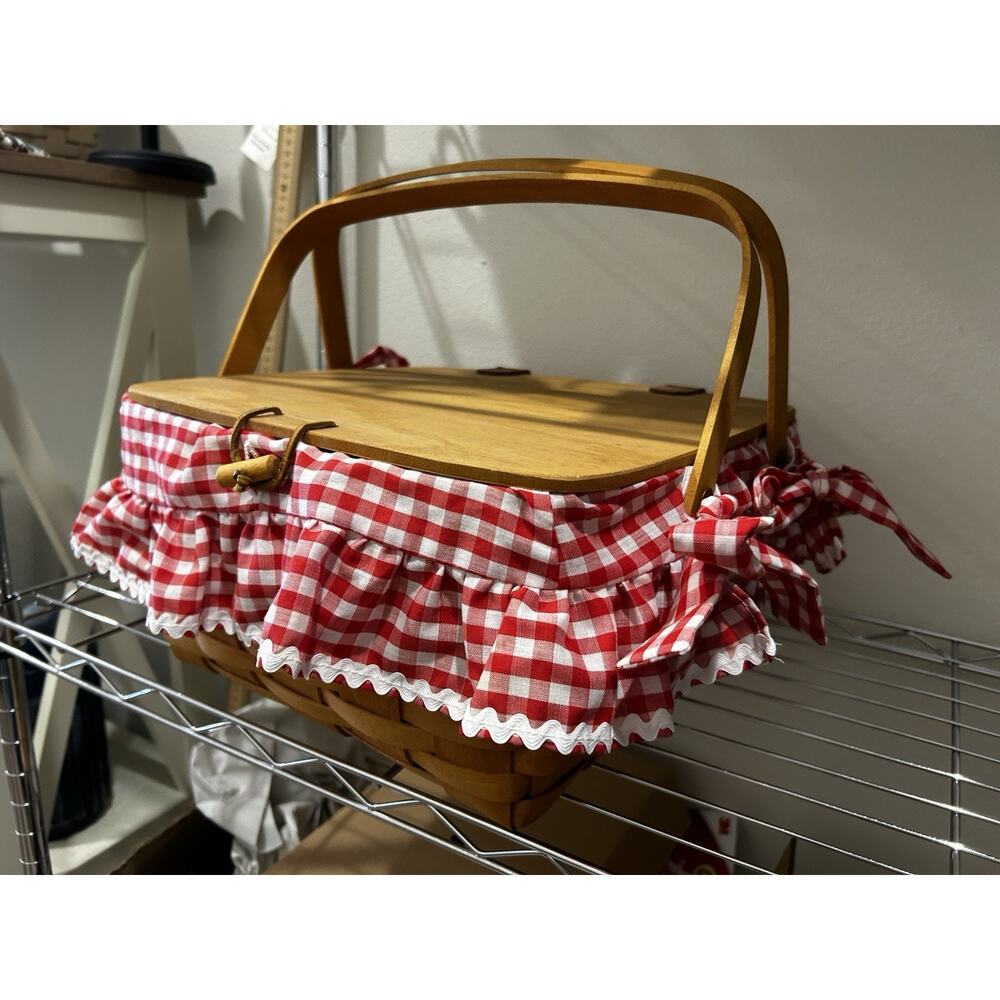 Longaberger Small Picnic Basket Gingham Check Liner Protector Lid Riser